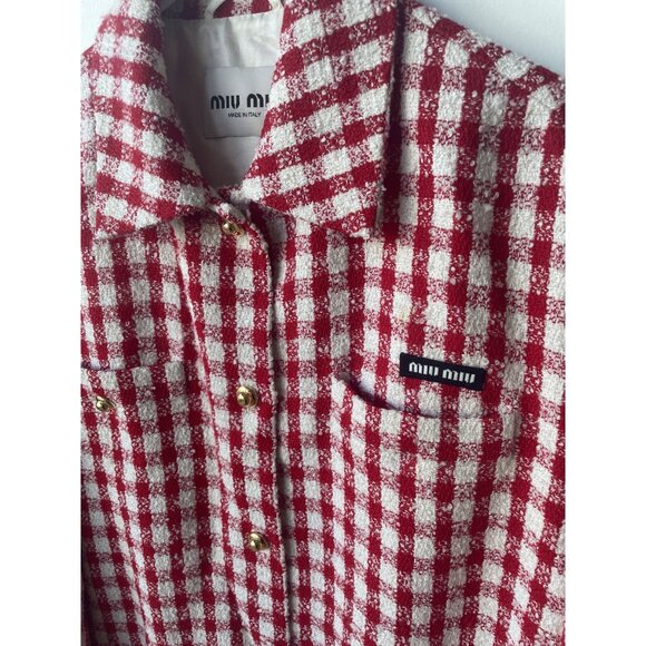 Miu Miu Red & White Checkered Button-Up Jacket With Pockets Made In Italy Wool B - Picture 5 of 9